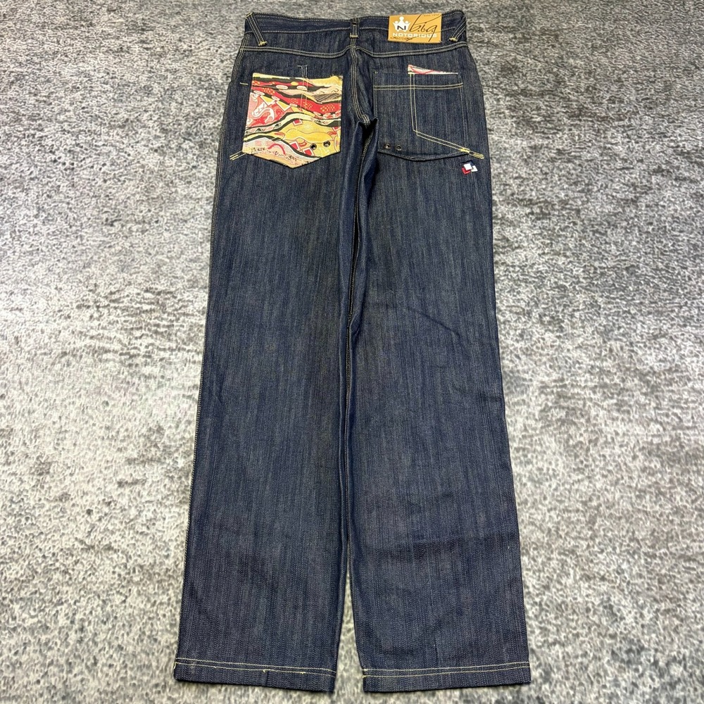 Vintage Notorious BIG Jeans Mens 34x35 Dark Blue Baggy Hip-Hop Streetwear Y2K